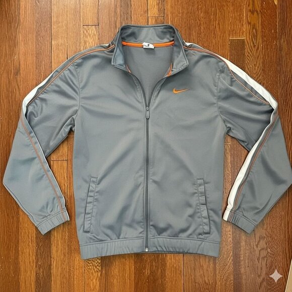 Nike Mens Jacket Gray Orange Full Zip Up Pockets Mock Neck Track Active … - Picture 1 of 9